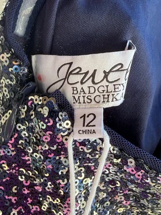 🆕✨Badgley Mischka Sequin Cocktail Dress Size 12 Blue Black Mini Party Glam Dress - Picture 14 of 17